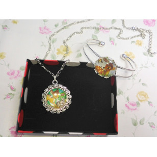 Bambi / Felix The Cat Cabochon Necklace and Bracelet Set 1a or 1b